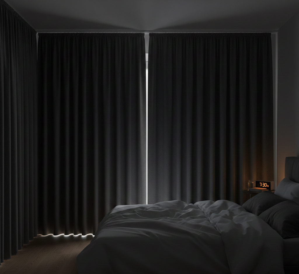 Room with blackout curtains